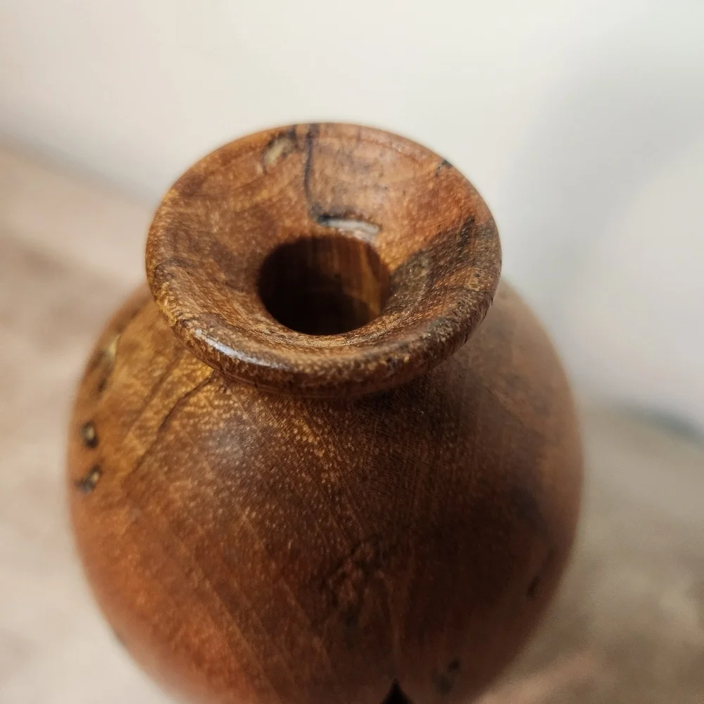 Vintage Artisan Signed Hand Crafted Turned Wood Art Decorative Vase Minimalist